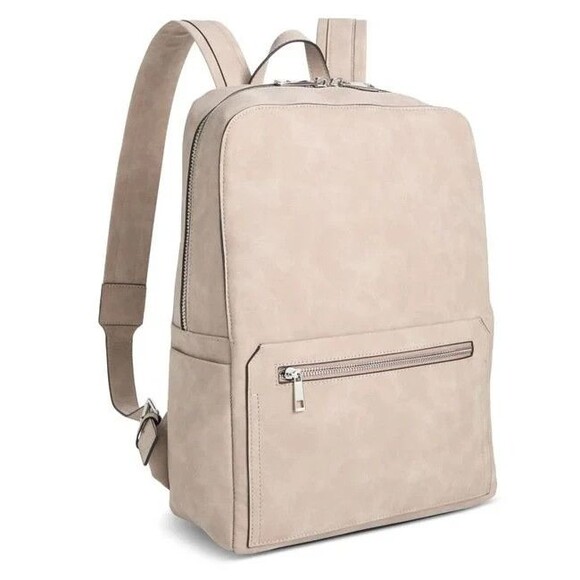 ALFANI Backpack Natural Tan Faux Suede Workwear Travel Business School $99